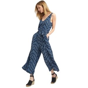 GAP Blue White Chevron Tie Waist Culotte Jumpsuit Romper Blue White Rayon szL
